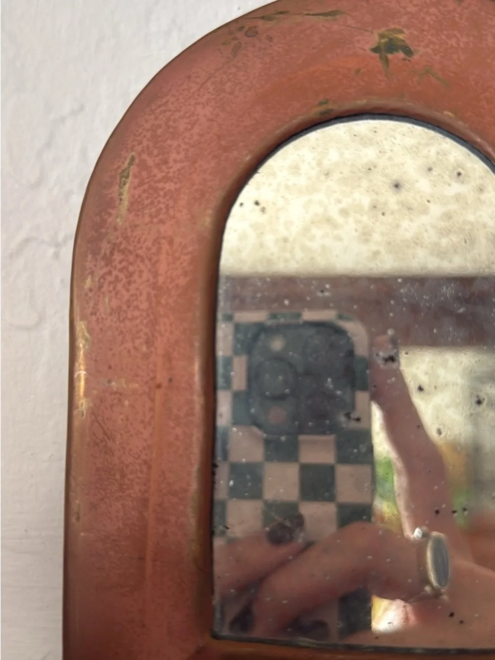 Vintage Rust-Colored Arched Wall Mirror